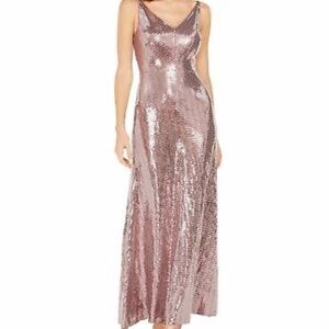 Nightway v-neck sequined dot gown in mauve size 8.